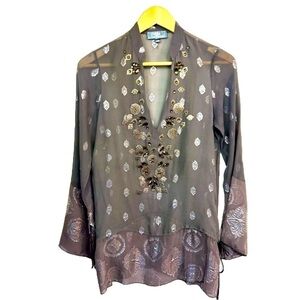 Hale Bob silk beaded crystals top grey